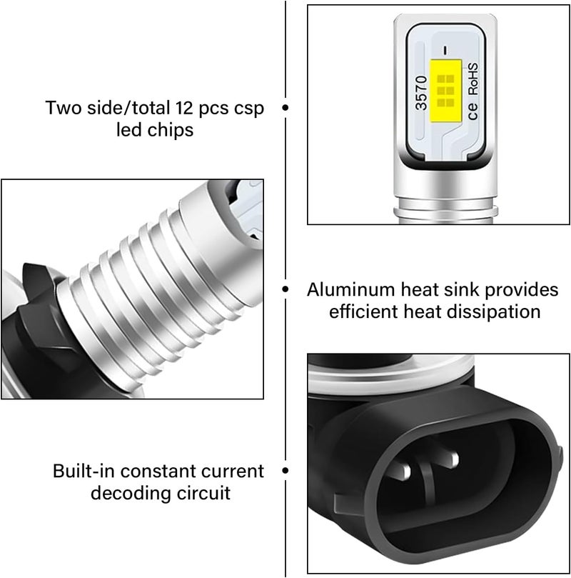 NIULPFZTK 881 LED Fog Light Bulbs for Polaris Ranger Sportsman RZR 500 570 700 800 Arctic Cat ATV 400 500 550 650 700 1000 LED Headlight Bulbs, 6000K Super White Fog Light, ATV UTV Accessories (2pcs) - Image 4